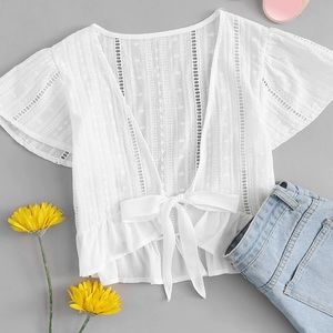 Boho White eyelet summer crop top size small